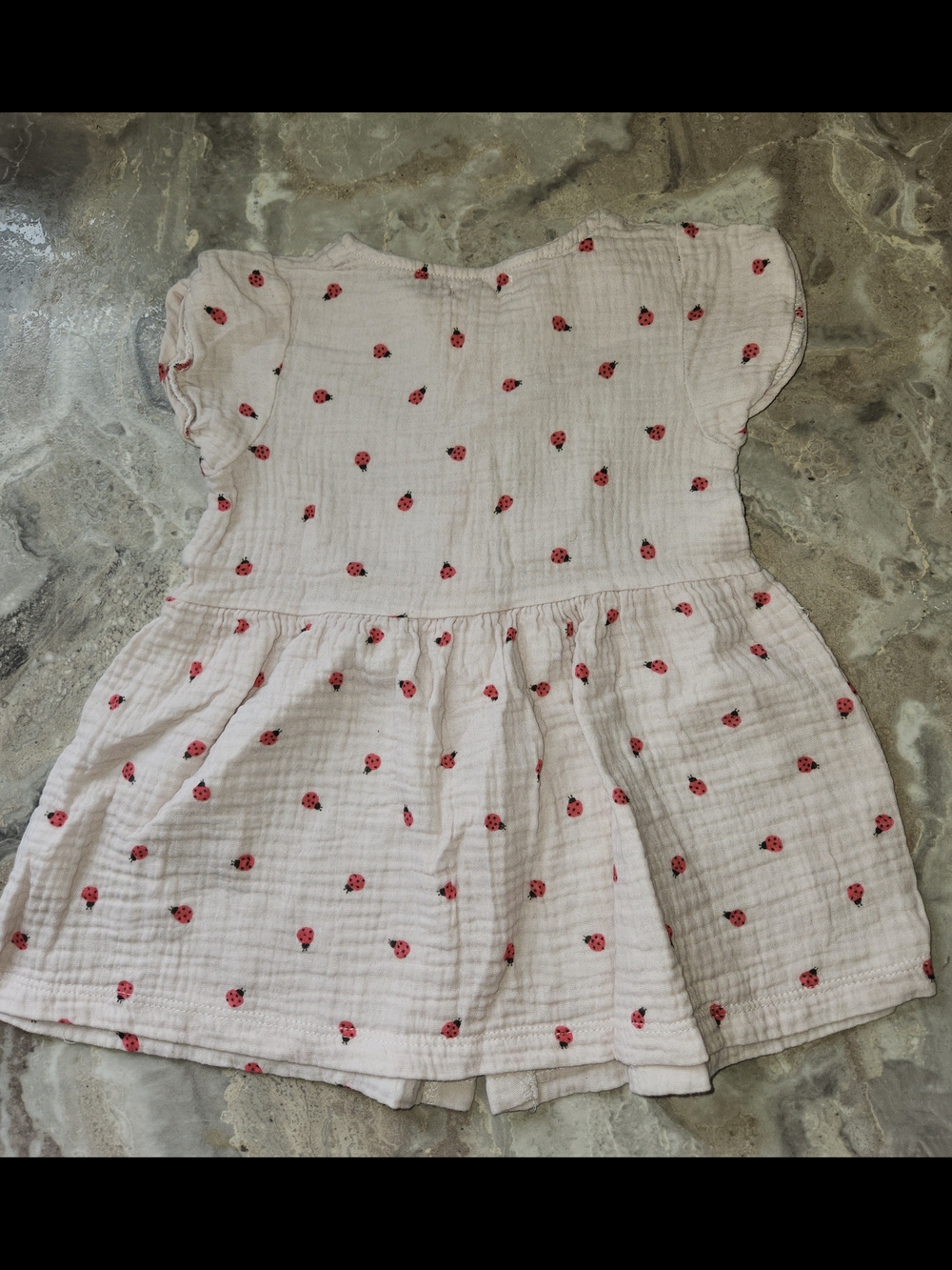 Girls' Pink Ladybug Cotton Dress with Flutter Sleeves